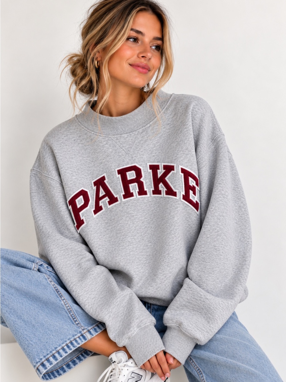 PARKE Gray Crewneck Sweatshirt with Burgundy Lettering